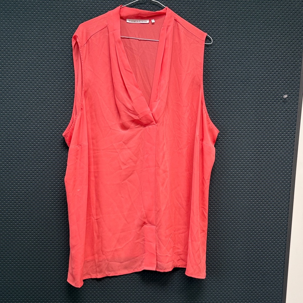 Violet & Claire Coral Pink Sleeveless V-Neck Drape Camisole